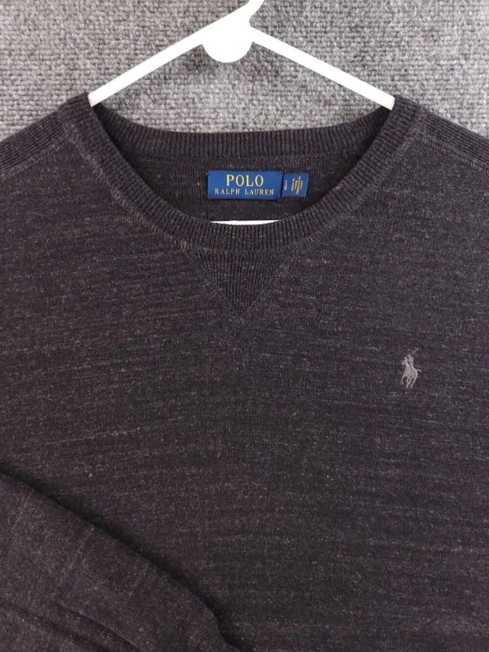 Polo Ralph Lauren Men Charcoal Gray Heathered Cotton Crewneck Sweater Large